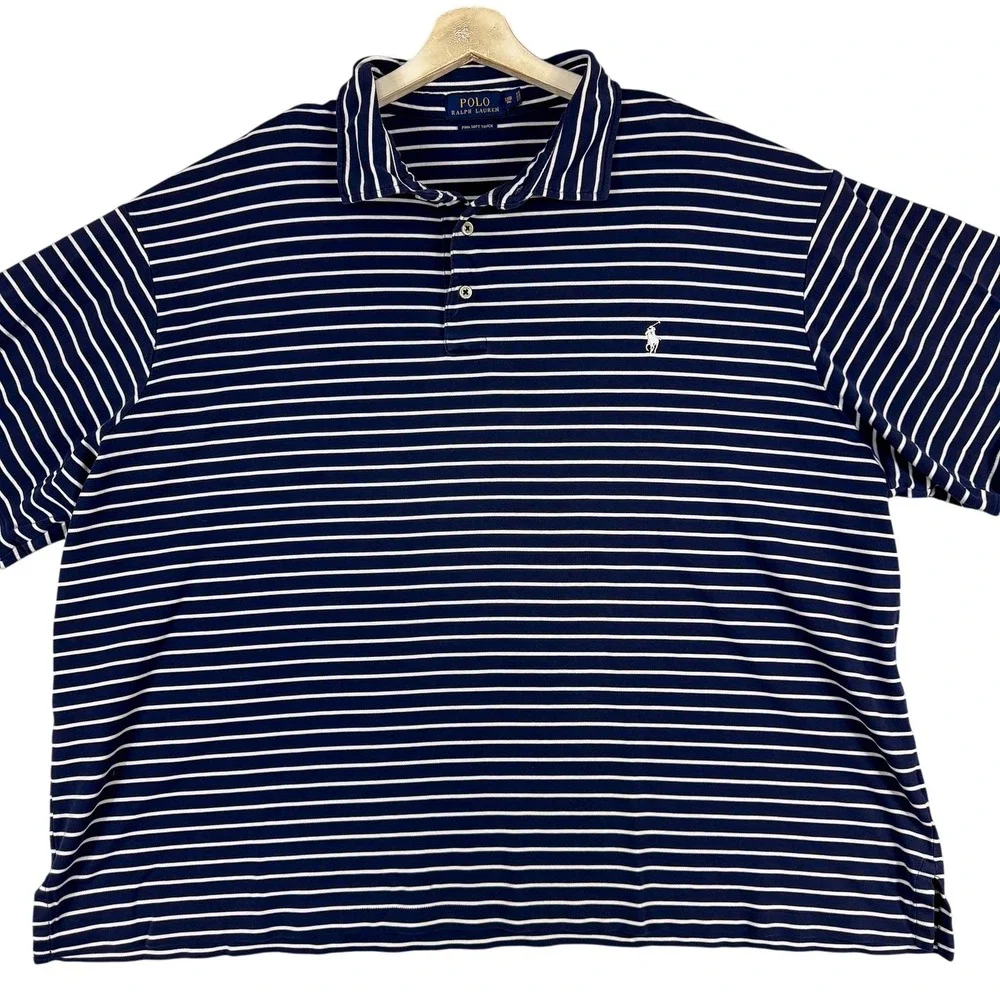 Polo Ralph Lauren Polo Shirt Mens‎ 3XB Blue White Stripe Pima Soft Touch Preppy